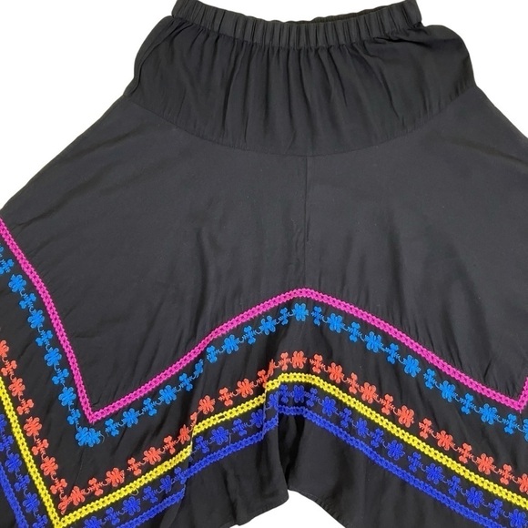 Anthropologie Hazel Black Embroidered Boho Handkerchief Hem Skirt Midi Fairycore - Picture 7 of 15